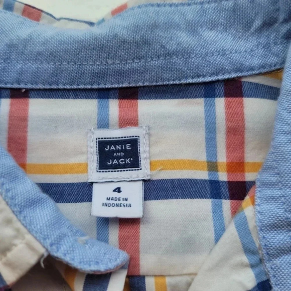 Janie and Jack Boy's Size 4 Shirt Button Down Long Sleeves Plaid Cotton Blue Red - Picture 4 of 9
